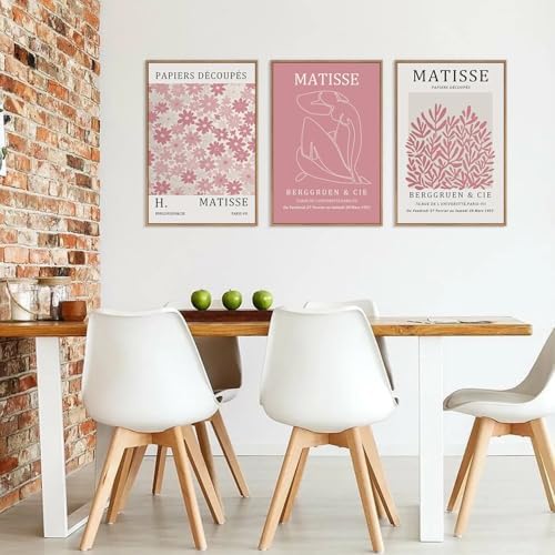 HLNIUC Matisse Pink Wall Art, Neutral Pink Flower Framed Canvas Wall Decor Set - Image 6