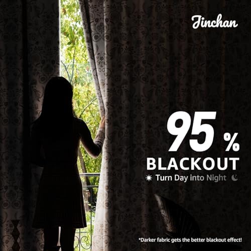 jinchan Taupe Floral Blackout Curtains 63 Inch Farmhouse Back Tab 2 Panels - Image 4