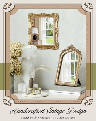 Wonderjune 3 Pcs Vintage Gold Wall Mirror Set, Retro Mixed Style - Image 4
