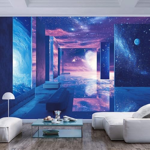 Blue Purple Wall Mural Wallpaper Space Geometric Structures Surreal Style by Unknown