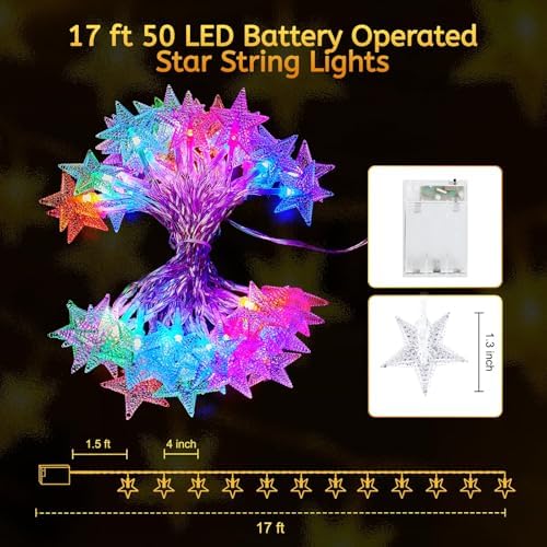 Minetom Star String Lights Battery Operated - 17 ft 50 LED Color Changing Star - Image 7