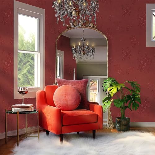 Red Wallpaper Burgundy Silk Texture Embossed Floral 118in17.7in - Image 6
