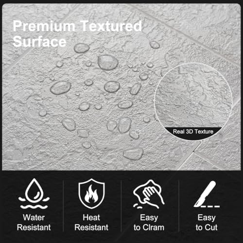 6" x 12" Concrete Gray Peel and Stick Backsplash Wall Tiles, PVC Faux Stone - Image 5