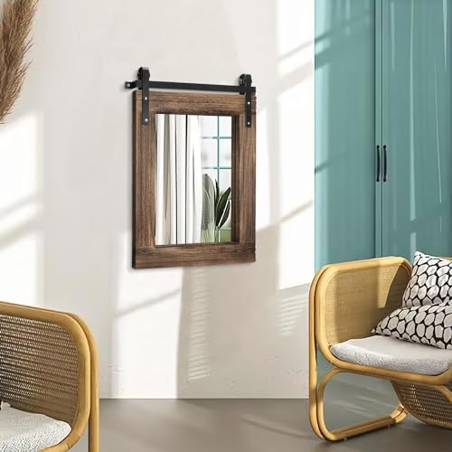 AAZZKANG Wall Mirror Rustic Barn Door Mirrors Rectangle Wood Framed Large - Image 4