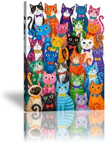 Colorful Cats Poster Whimsical Cat Family Portrait Canvas Wall Art by Unknown