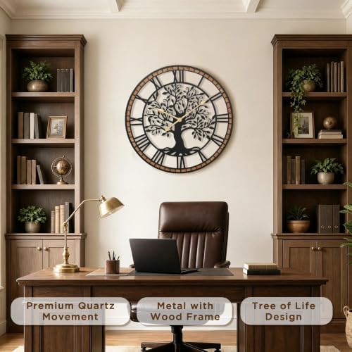 Micasso Large Wall Clock Decorative: 30 Inch Tree of Life Battery Operated - Image 2
