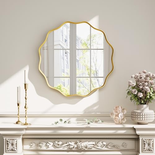 Gold Scalloped Circle Mirror by Unknown