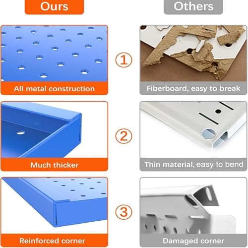 TORACK Metal Pegboard Wall Organizer 24"x24" 70 PCS Tool Storage Pegboards - Image 6