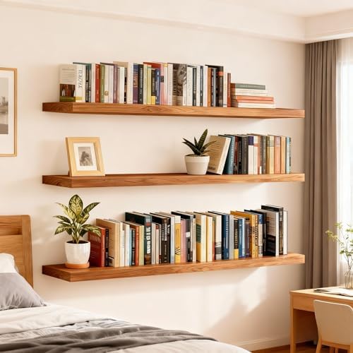 ROGMARS 60 Inches Long Walnut Floating Shelves by 100RealSolidWood