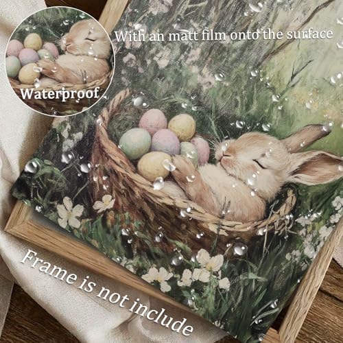 uniro Vintage Easter Rabbit Canvas Wall Art Print, Coloured Eggs and Bunny - Image 4
