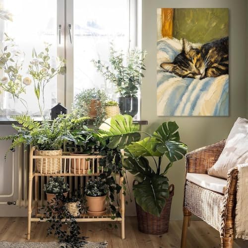 Cat Poster Sleeping Cat Oil Painting Cozy Vintage Canvas Wall Art - Image 5