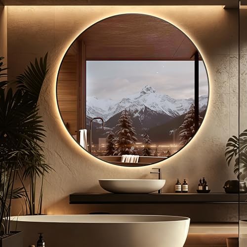 48" Round LED Bathroom Mirror, Wall Mounted Backlit Vanity Mirror by TheiaMo