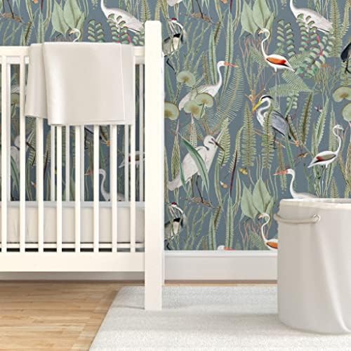 Spoonflower Cranes Herons Slate Peel and Stick Removable Wallpaper - Image 6