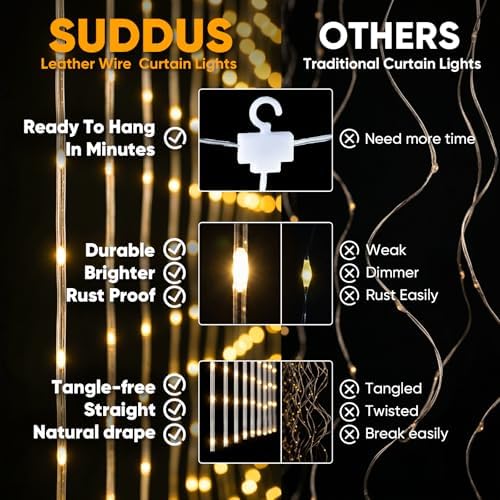 suddus Solar Tangle-Free Curtain Lights, 200 LED Hanging Lights - Image 2