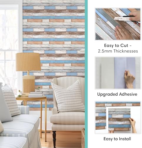 Commomy Faux Wood 3D Wall Sticker Peel and Stick Tiles 10 Pcs 11.8" x 11.8" - Image 5