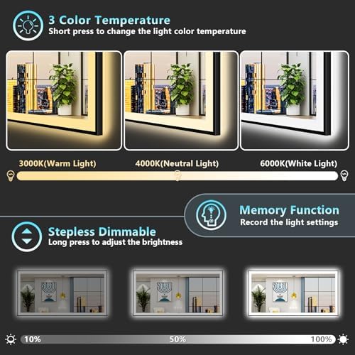 96x36 Black LED Bathroom Mirror, Backlit & Front Lit Lighted Mirror - Image 5