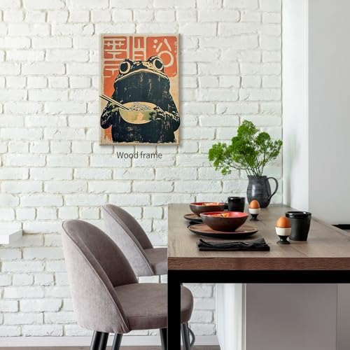 Framed Canvas Wall Art Posters Vintage Japanese Frog Prints Funny Frog Eating - Image 5
