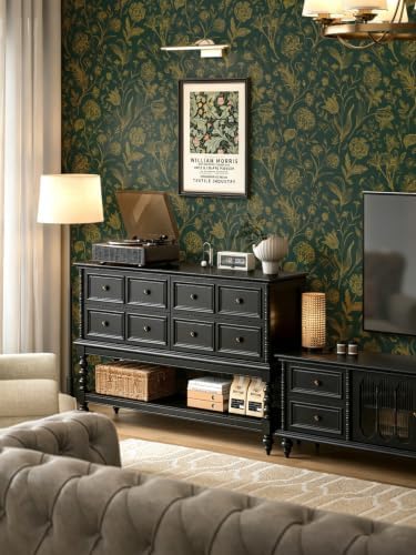 Dark Green and Gold Floral Peel and Stick Wallpaper 17in x118in - Image 2
