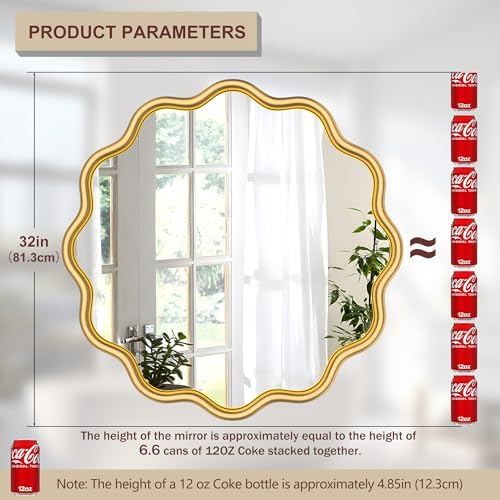 PROHOMEWARE Gold Round Mirror 32 Inch Wavy Bathroom Vanity Mirror Gold Frame - Image 3