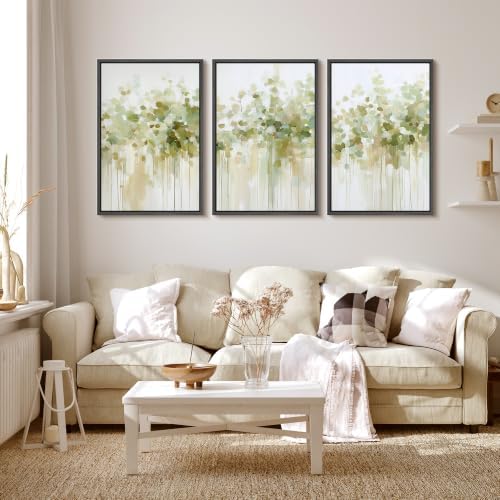 MUDECOR Framed Canvas Print Wall Art Set Soft Green Trees - Image 2