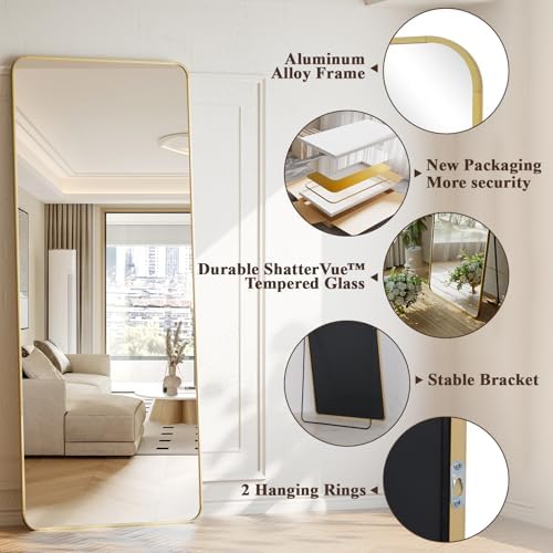 XRAMFY 65"x24" Floor Full Length Mirror Standing Full Body Rounded Corner - Image 5