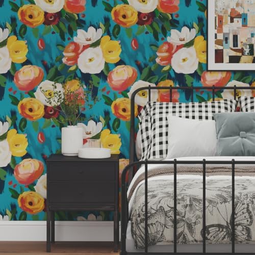 17.7" x 393.7" Boho Floral Peel and Stick Wallpaper Vintage Flower Contact - Image 6