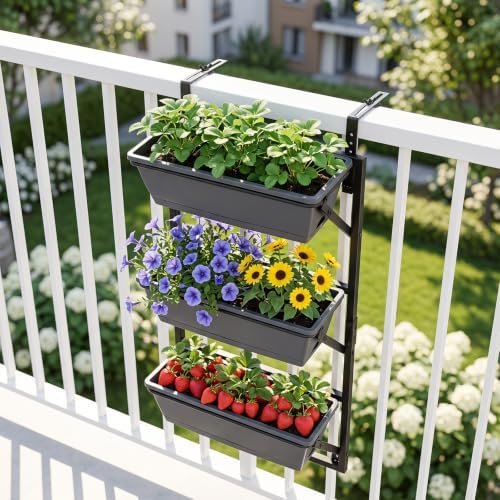 GIANTEX 3-Tier Deck Railing Planter 2 Pcs, Hanging Planter Boxes - Image 2
