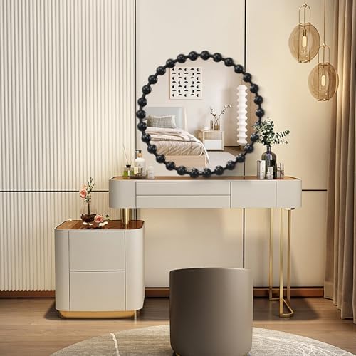 AAZZKANG Black Round Wall Mirror Metal Framed Beaded Mirrors Large 24" - Image 5