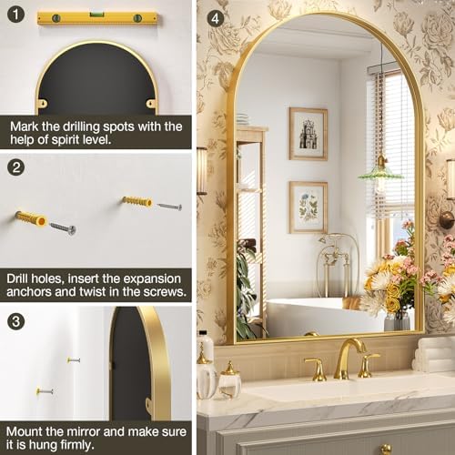 Brightify Arched Mirror, Arched Wall Mirror, 32 x 40 Inch Gold Arch Mirror - Image 5