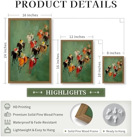 Horse Racing Canvas Wall Art Colorful Jockeys Wall Pictures Modern Equestrian - Image 3