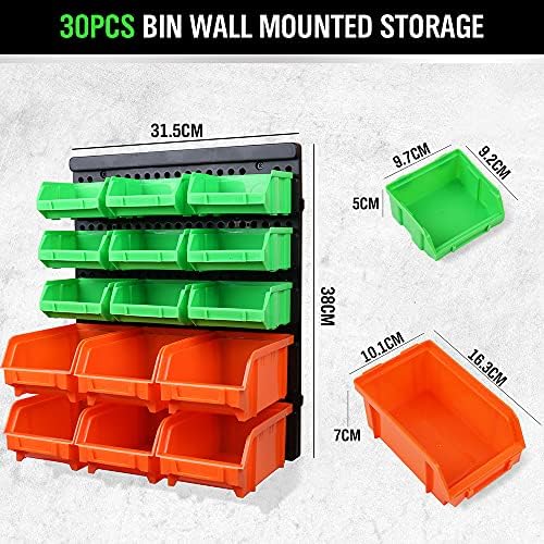 30-Bin Wall-Mounted Storage Bins, Heavy-Duty Garage Tool Organizer - Image 2