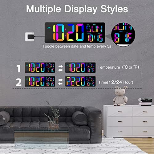 XREXS 17.2" Large Digital Wall Clock RGB Color Changing - Image 4