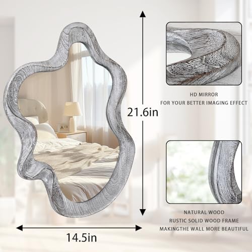 Irregular Wooden Framed Wall Mirror Modern Asymmetrical Mirror Rustic Black - Image 7