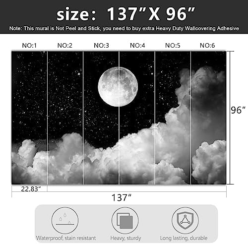 -Gray Galaxy Universe Moon Fabric Wallpaper Ceiling Starry Night White Clouds - Image 4