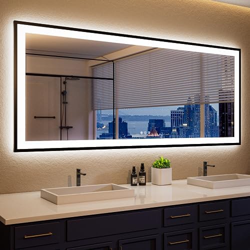 ISKM 60x28 Framed LED Bathroom Mirror, Dimmable Front & Backlit by ISKM-IStillKeepMovin