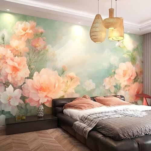 Oil Painting Style Peel and Stick Pink Flower Landscape Mural Flower - Image 2