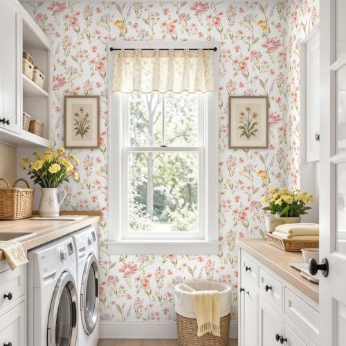 Ismoon Pink and White Floral Peel and Stick Wallpaper - Image 3