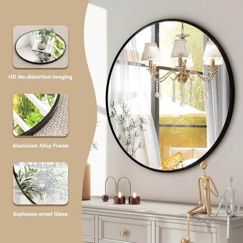HARRITPURE Round Mirror 36 Black Wall Mounted Circle Mirrors - Image 4