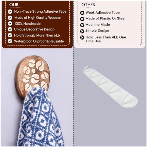 Indian Shelf 24 Pieces Wooden Adhesive Wall Hooks - Image 4