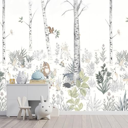 YQWDMX -Nursery Cartoon Woods Hand-Painted Animal Wallpaper Children's Room - Image 2