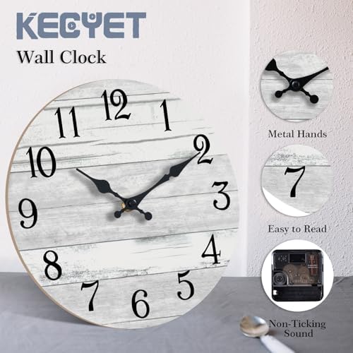 KECYET 18 Inch Wall Clock Battery Operated Gray White Silent Farmhouse - Image 7