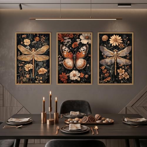 Aryroi Vintage Butterfly Dragonfly Framed Canvas Wall Art Set, Moody Dark - Image 4