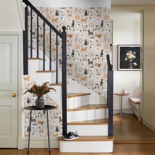 MuralPeel Modern Cute Beige Boho Cat Yarn Animal Pet Peel and Stick Wallpaper - Image 6