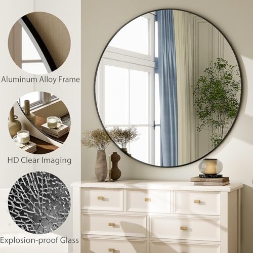 HARRITPURE 48 Inch Round Mirror Black Circle Bathroom Mirror - Image 4