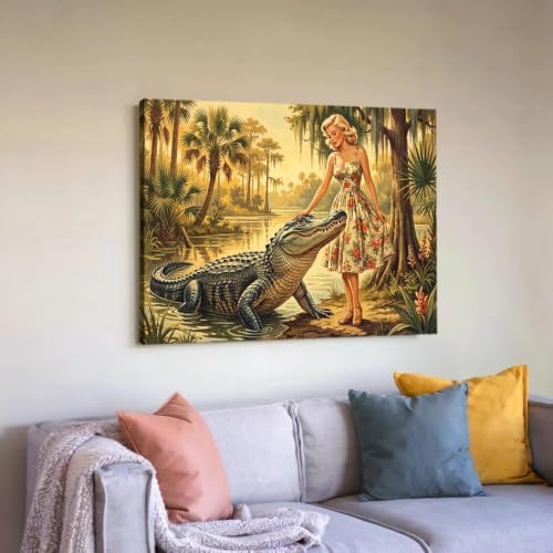 Retro Swamp Alligator Canvas Wall Art - Image 3