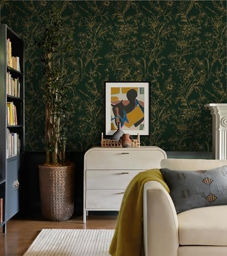 Hopepak Gold and Green Floral Wallpaper Peel and Stick Wallpaper - Image 6
