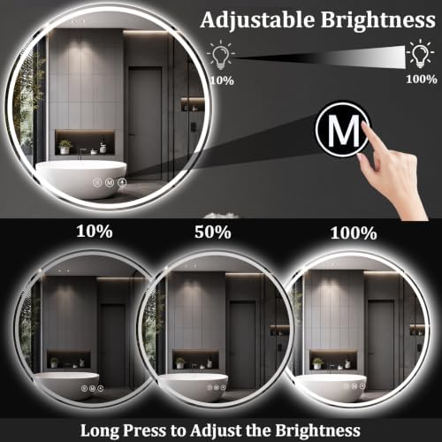 Round LED Bathroom Mirror, 42 Inch, HD Shatterproof Tempered Glass - Image 6