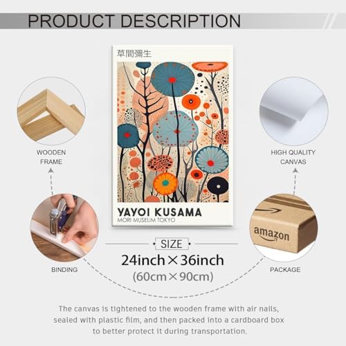 Yayoi. Kusama Framed Canvas Wall Art Vintage Japanese Painting Posters Tokyo - Image 2