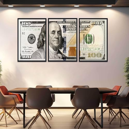 Black Framed Vintage Canvas Wall Art Benjamin Franklin 100 Dollar Money - Image 3