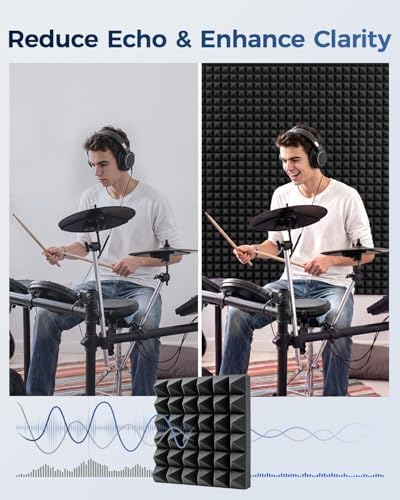 GUERRI 24 Pack Acoustic Foam Panels 12" x 12" x 3.2" Pyramid Design Sound Proof - Image 2